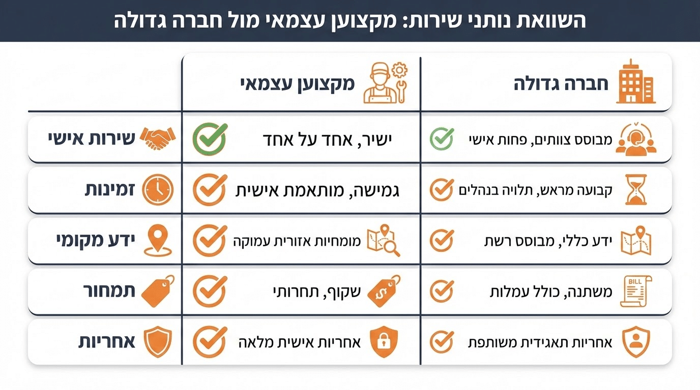 השוואה בין בעל מקצוע מנוסה לחברה גדולה באיתור נזילות