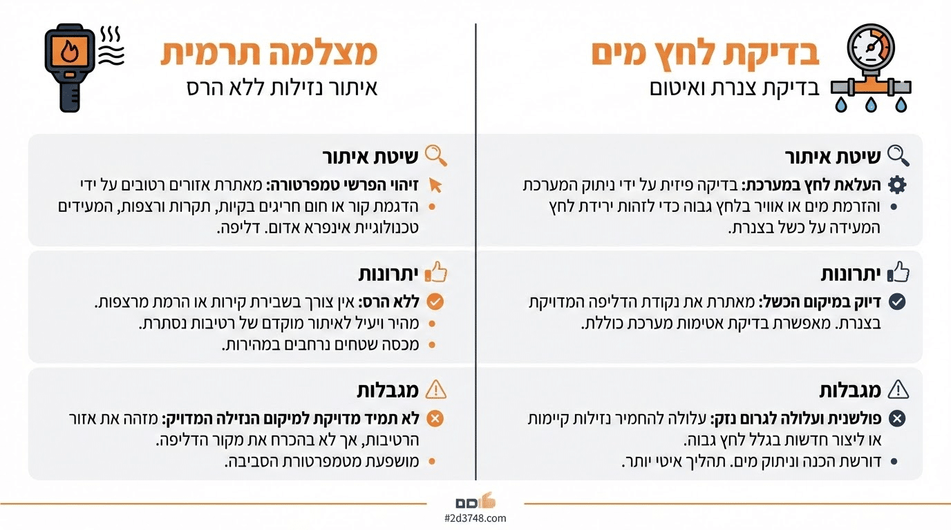 השוואה בין מצלמה תרמית לבדיקת לחץ מים