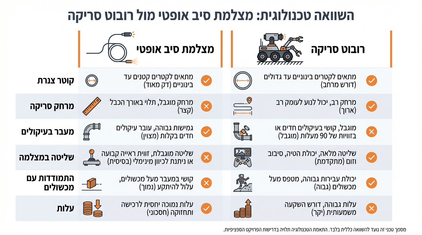 השוואה בין מצלמת סיב אופטי לרובוט לאיתור נזילות
