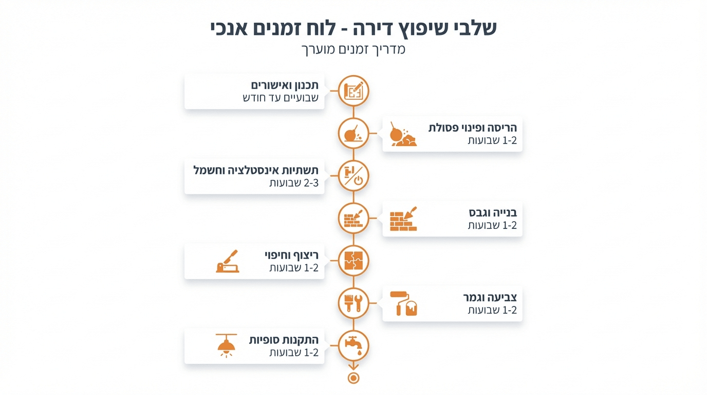 לוח זמנים לשיפוץ דירה בחיפה - שלבי העבודה ומשכם