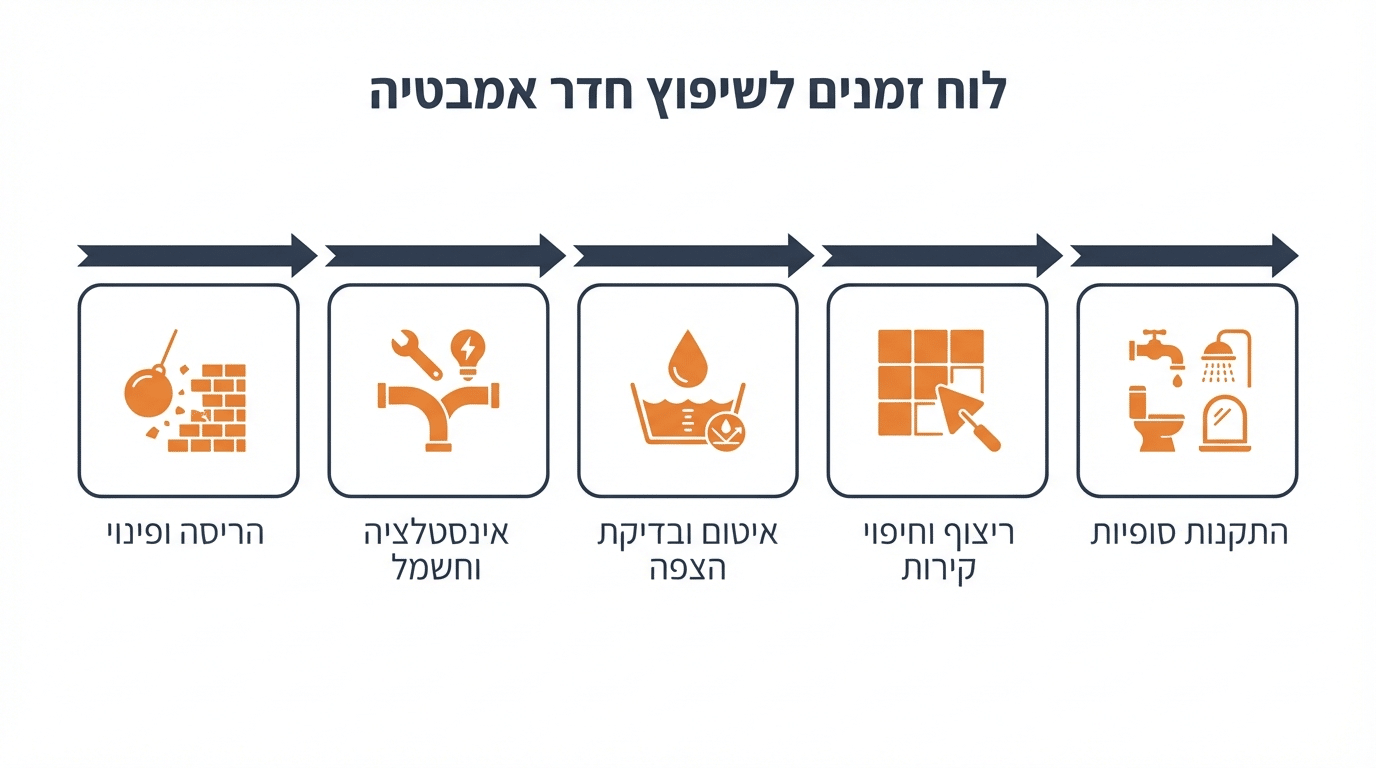 לוח זמנים מומלץ לשיפוץ חדר אמבטיה לפי שלבים