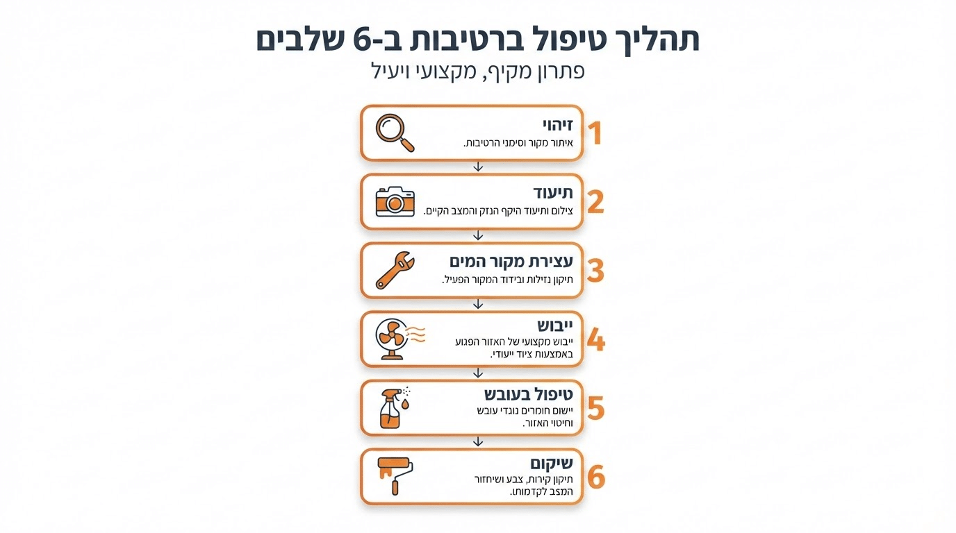 כתם רטיבות בקיר - השלבים הנכונים לטיפול
