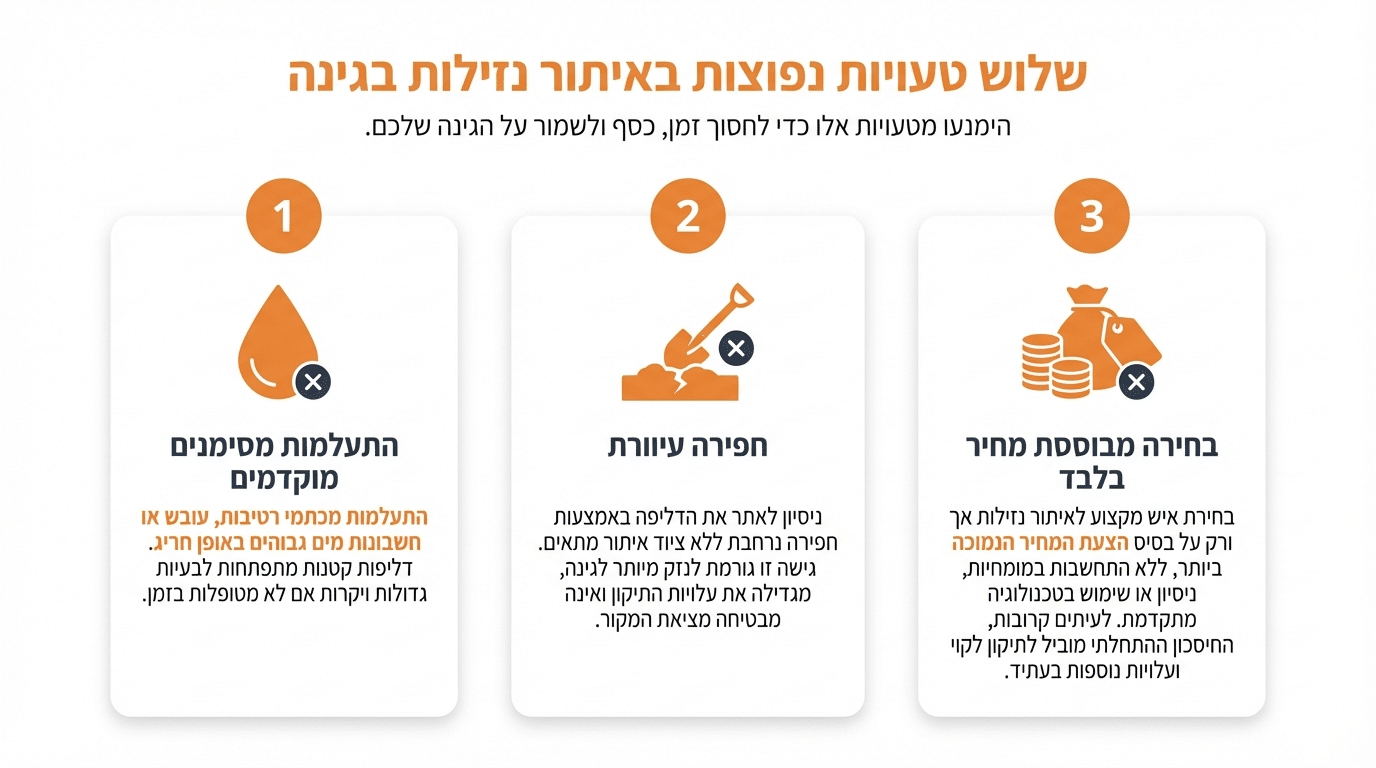 טעויות נפוצות באיתור וטיפול בנזילות גינה - המדריך המלא