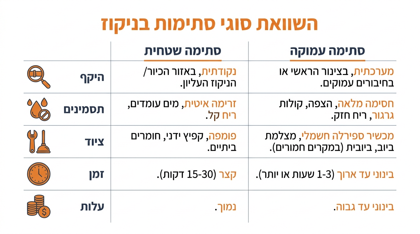 השוואה בין סתימה רגילה לסתימת ביוב - טבלת השוואה מפורטת