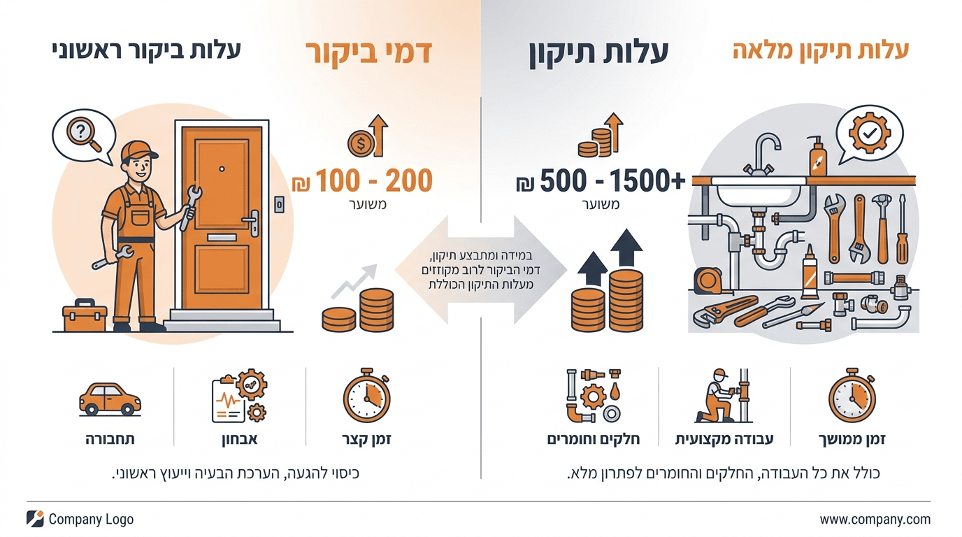השוואה בין דמי ביקור למחיר תיקון אינסטלציה